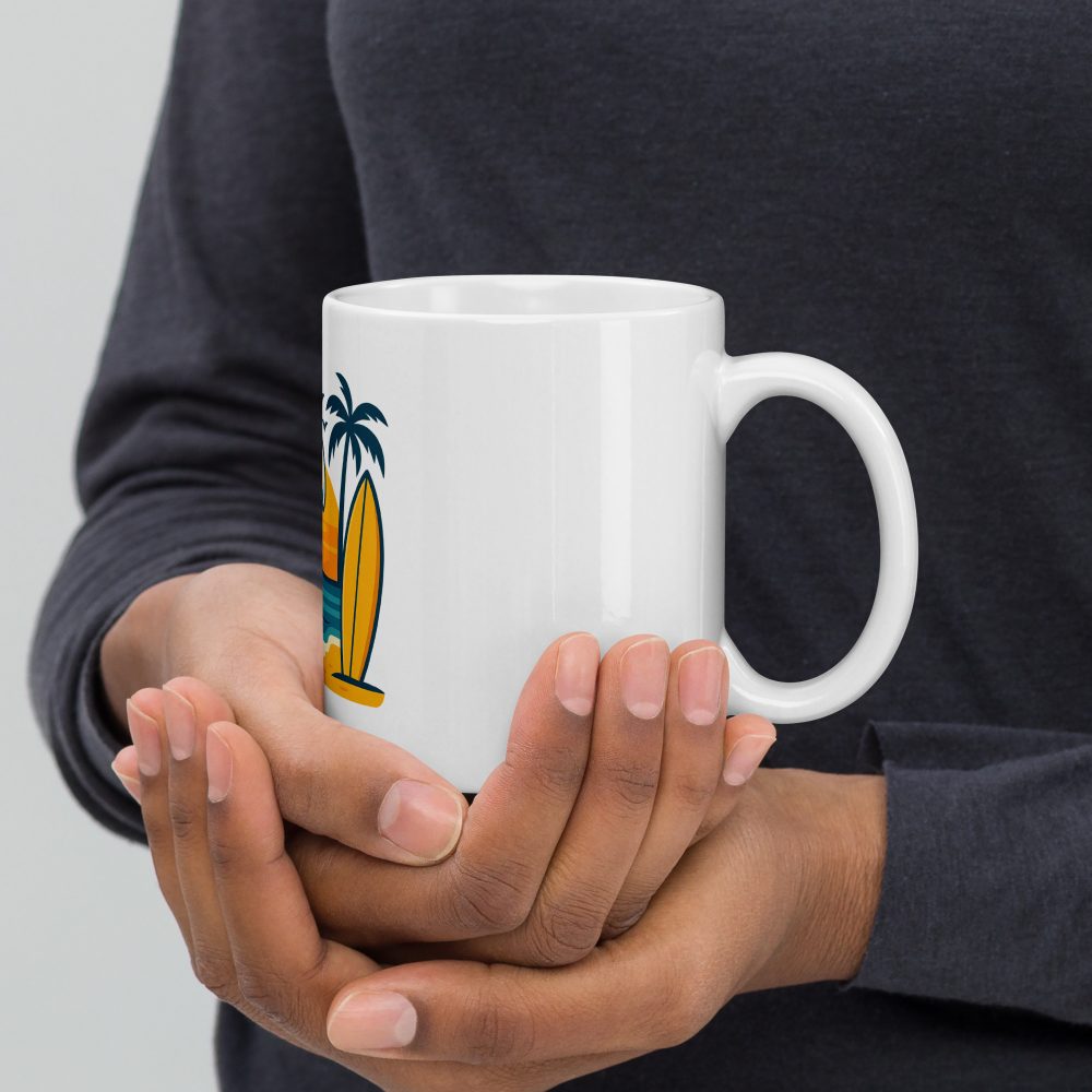 White glossy mug california beach